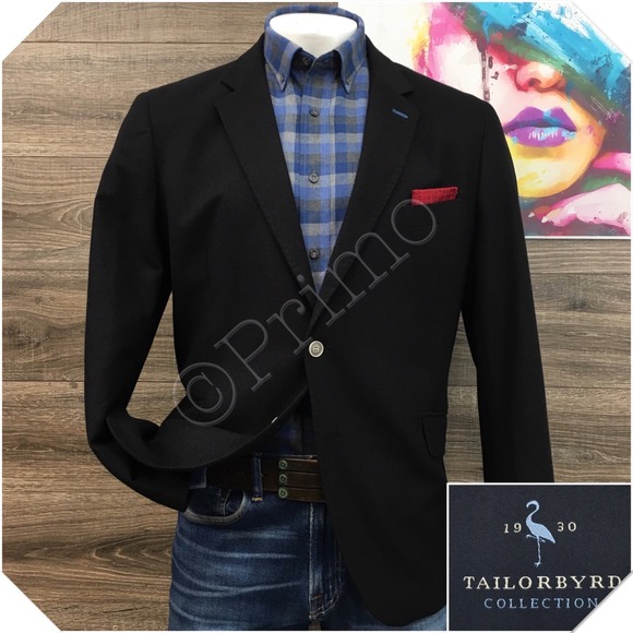 TAILORBYRD Men Blazer Sport Coat Casual Jacket Size 48R Essential Black Suit - Picture 1 of 12
